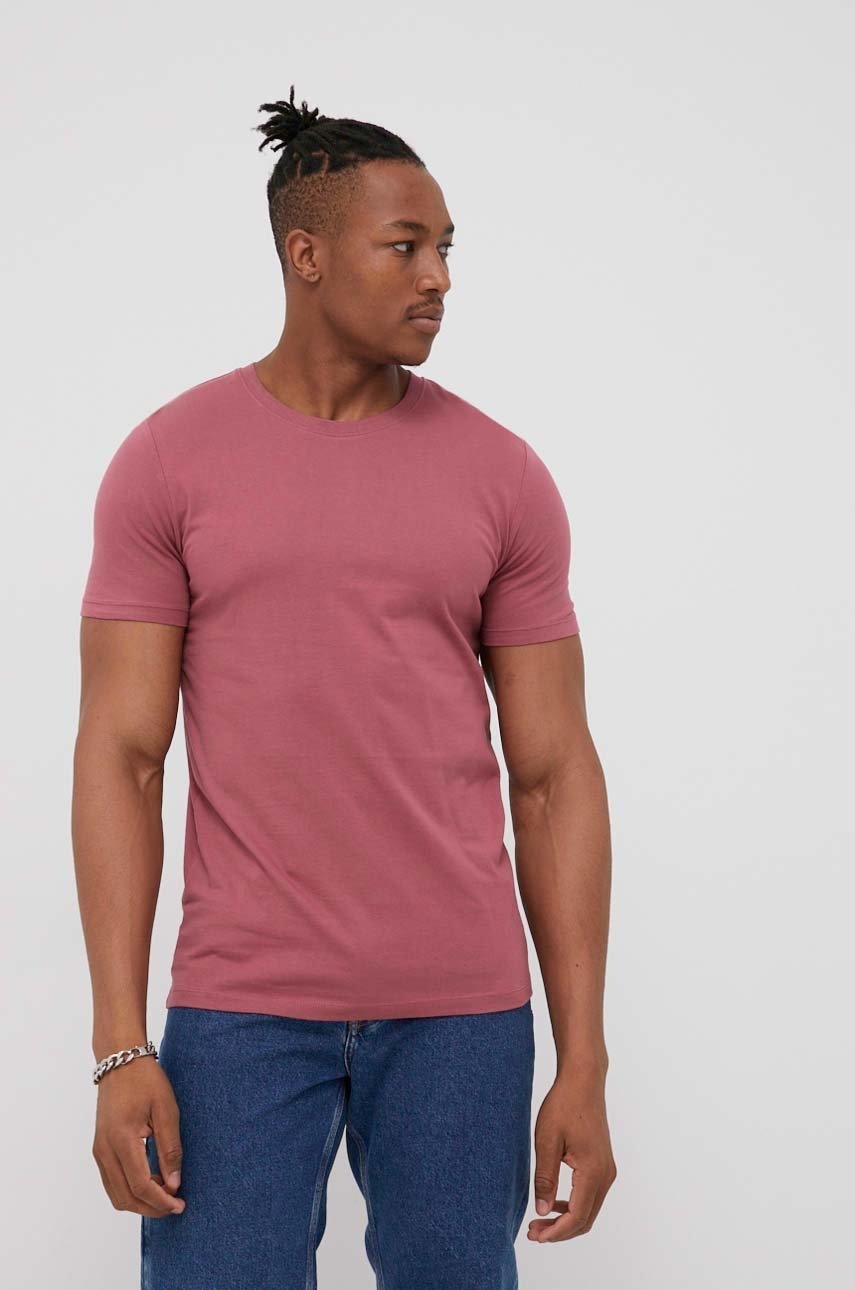 

Хлопковая футболка Jack & Jones цвет розовый однотонный