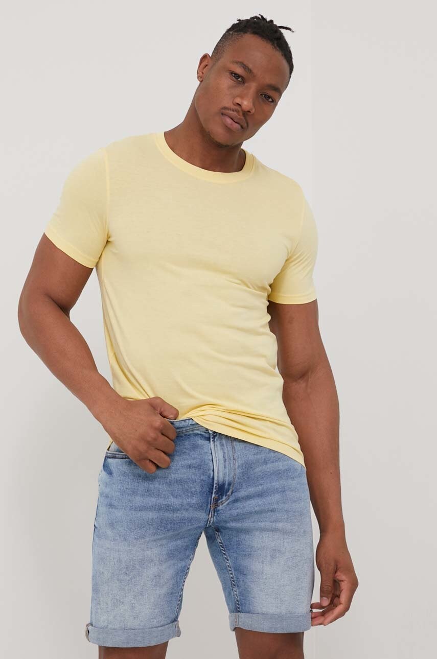 Jack & jones tricou din bumbac culoarea galben, neted