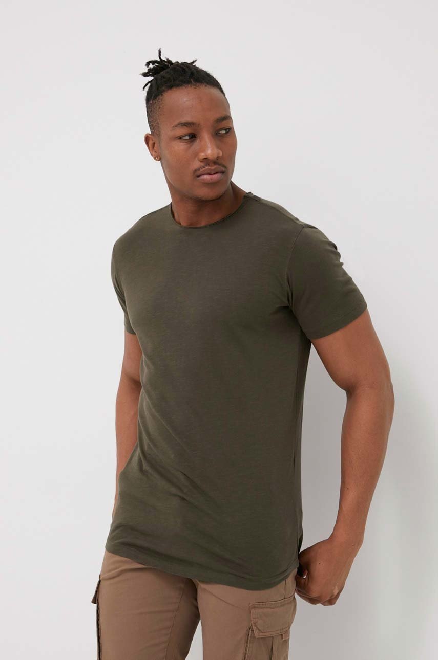

Хлопковая футболка Jack & Jones цвет зелёный однотонный