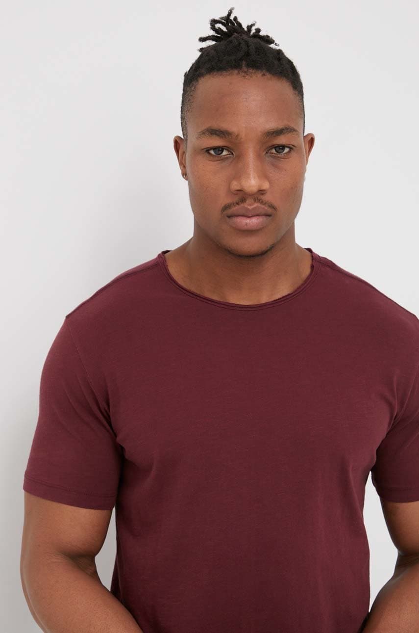 Jack & jones tricou din bumbac culoarea bordo, neted