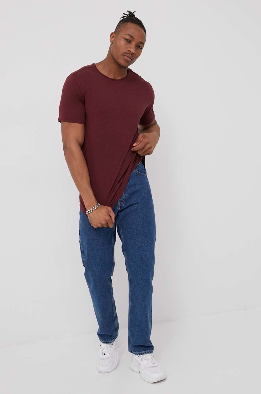 

Хлопковая футболка Jack & Jones цвет бордовый однотонный