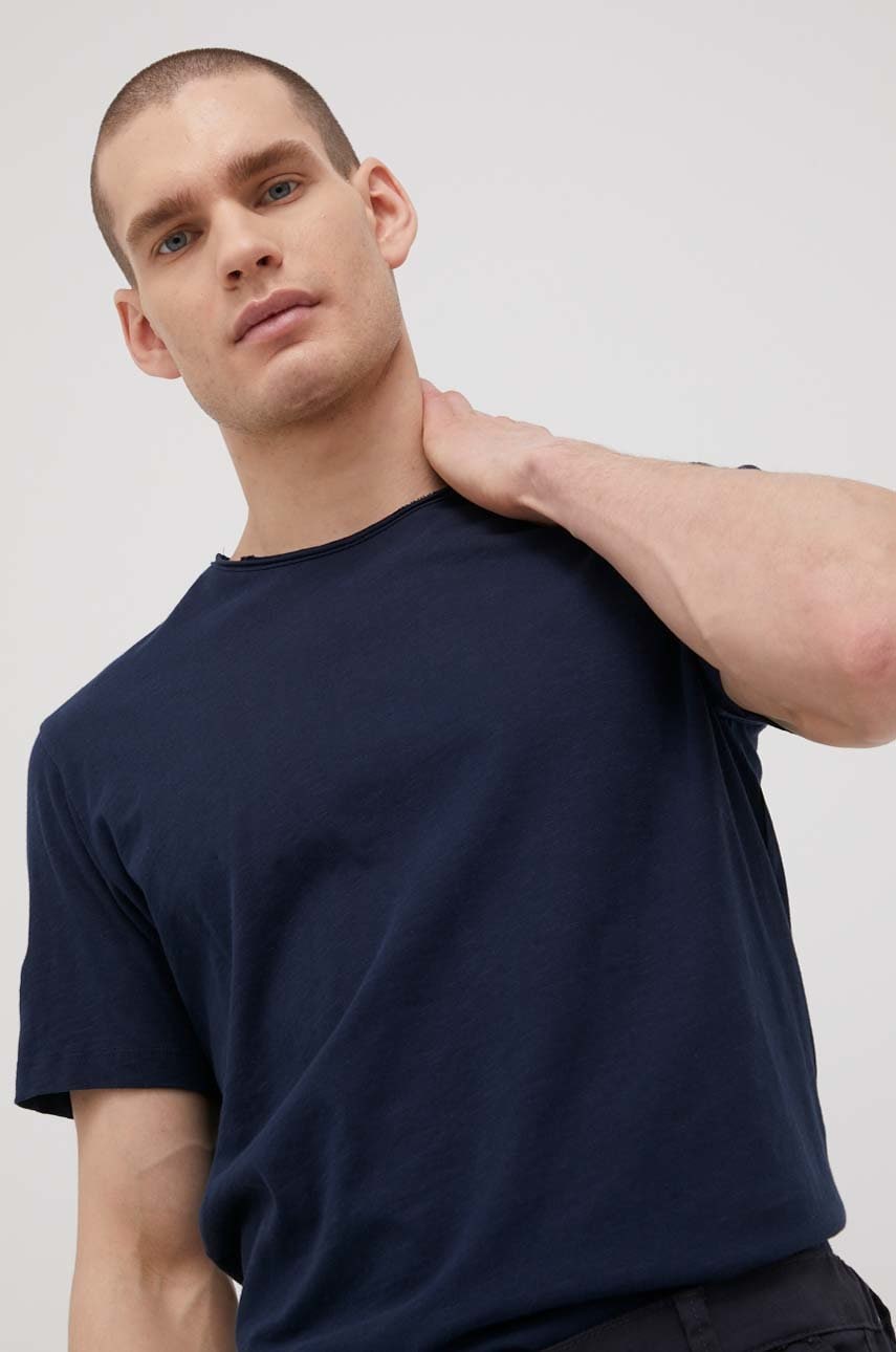 Jack & jones tricou din bumbac culoarea albastru marin, neted
