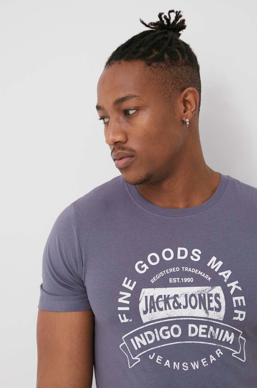 

Памучна тениска Jack & Jones с принт, Син