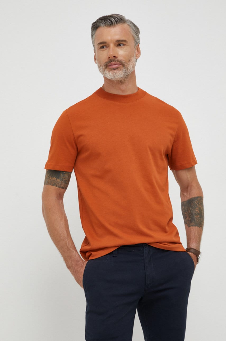 Selected homme tricou din bumbac culoarea maro, neted
