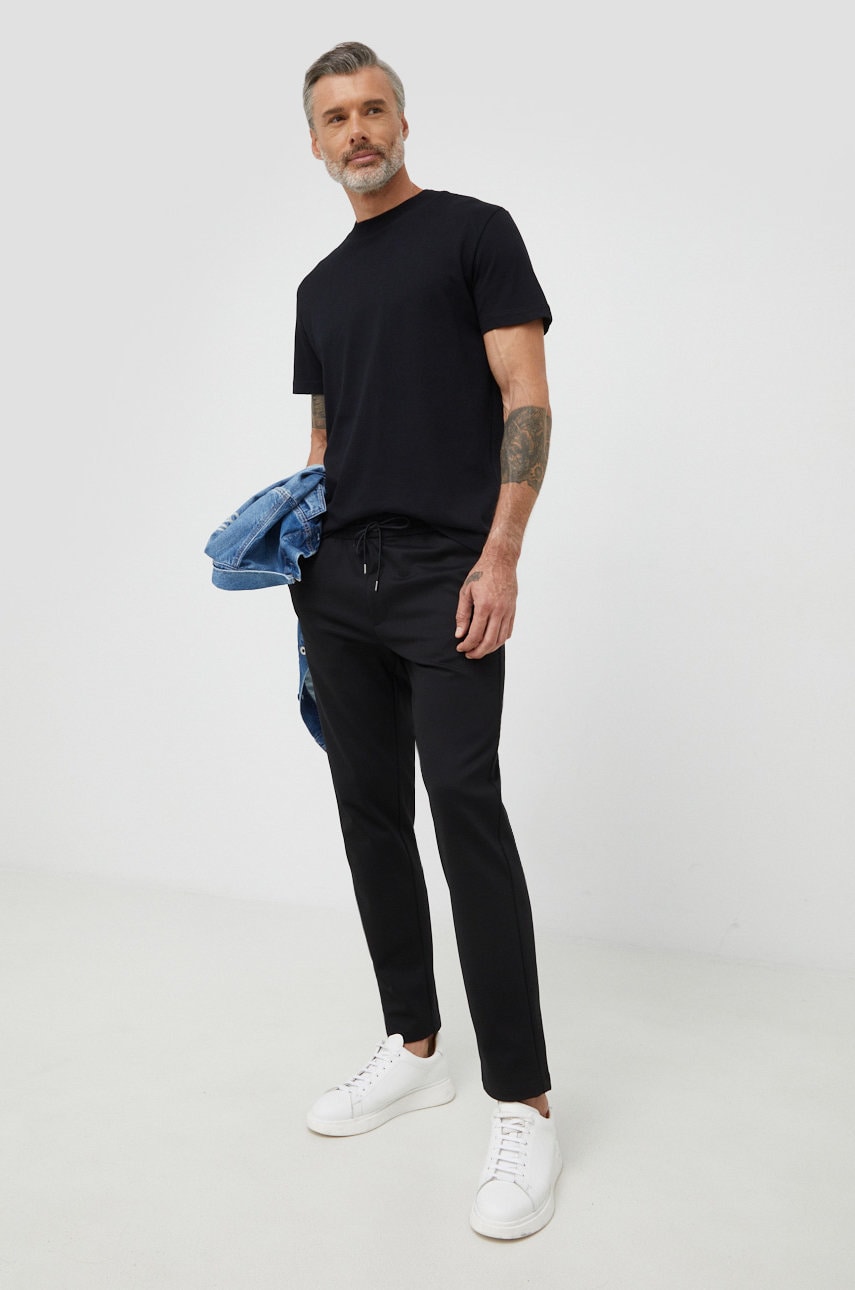 Selected homme tricou din bumbac culoarea negru, neted