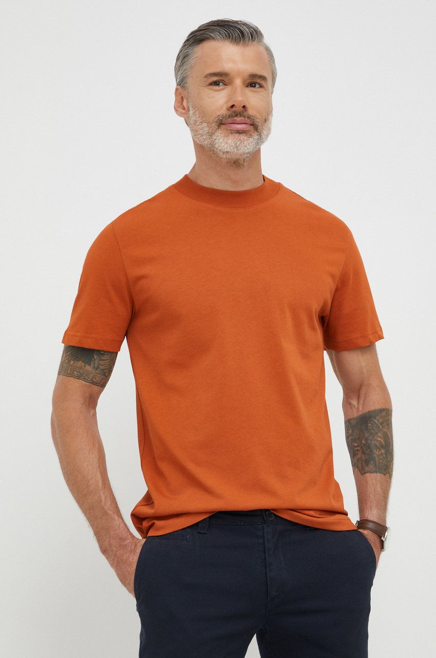 Selected Homme t-shirt bawełniany kolor pomarańczowy gładki