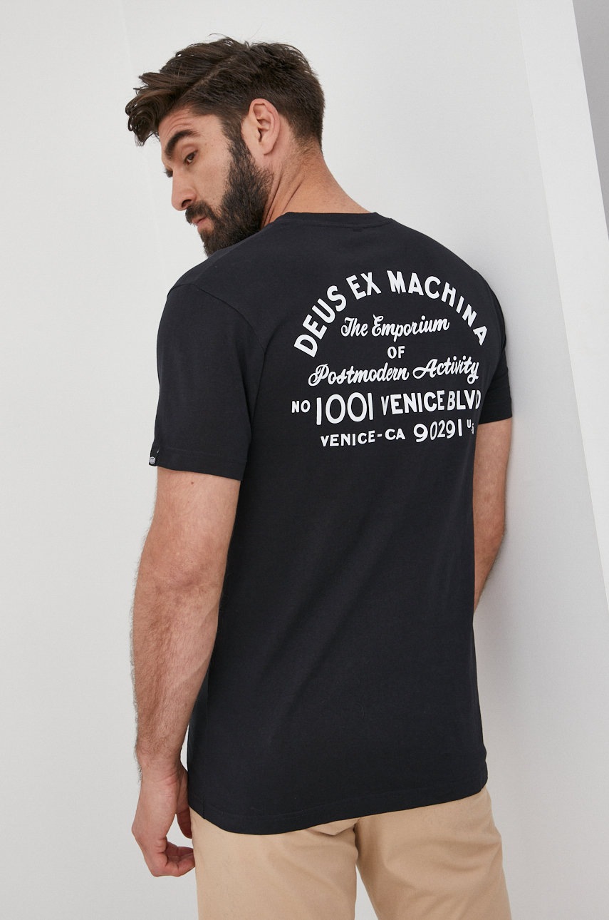 

Памучна тениска Deus Ex Machina в черно меланж на, Черен