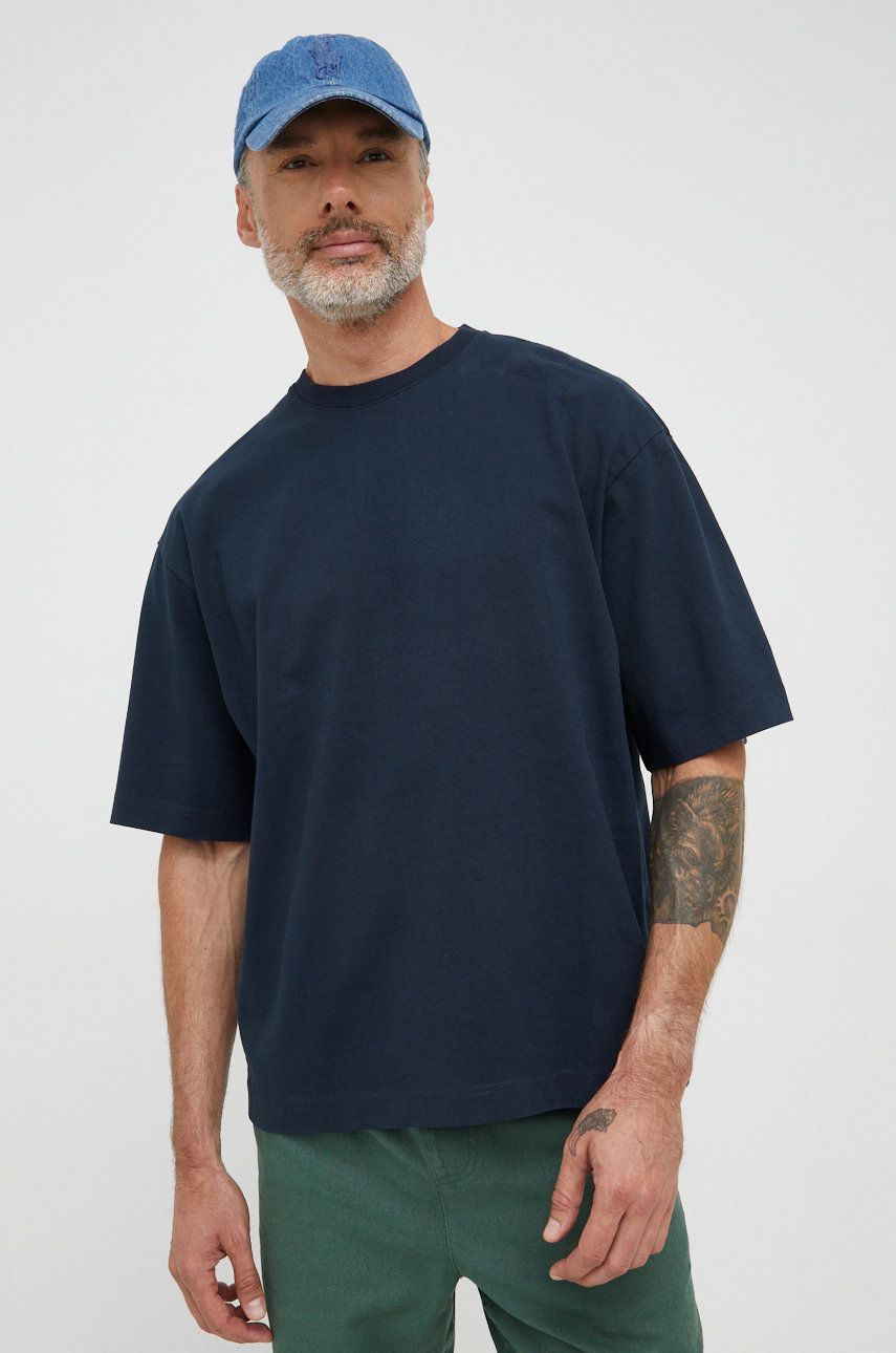 Marc O’Polo tricou din bumbac culoarea albastru marin, neted answear.ro