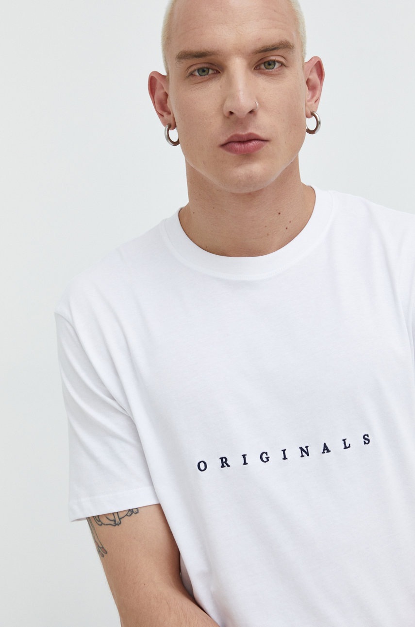 

Памучна тениска Jack & Jones в бяло с апликация, Бял