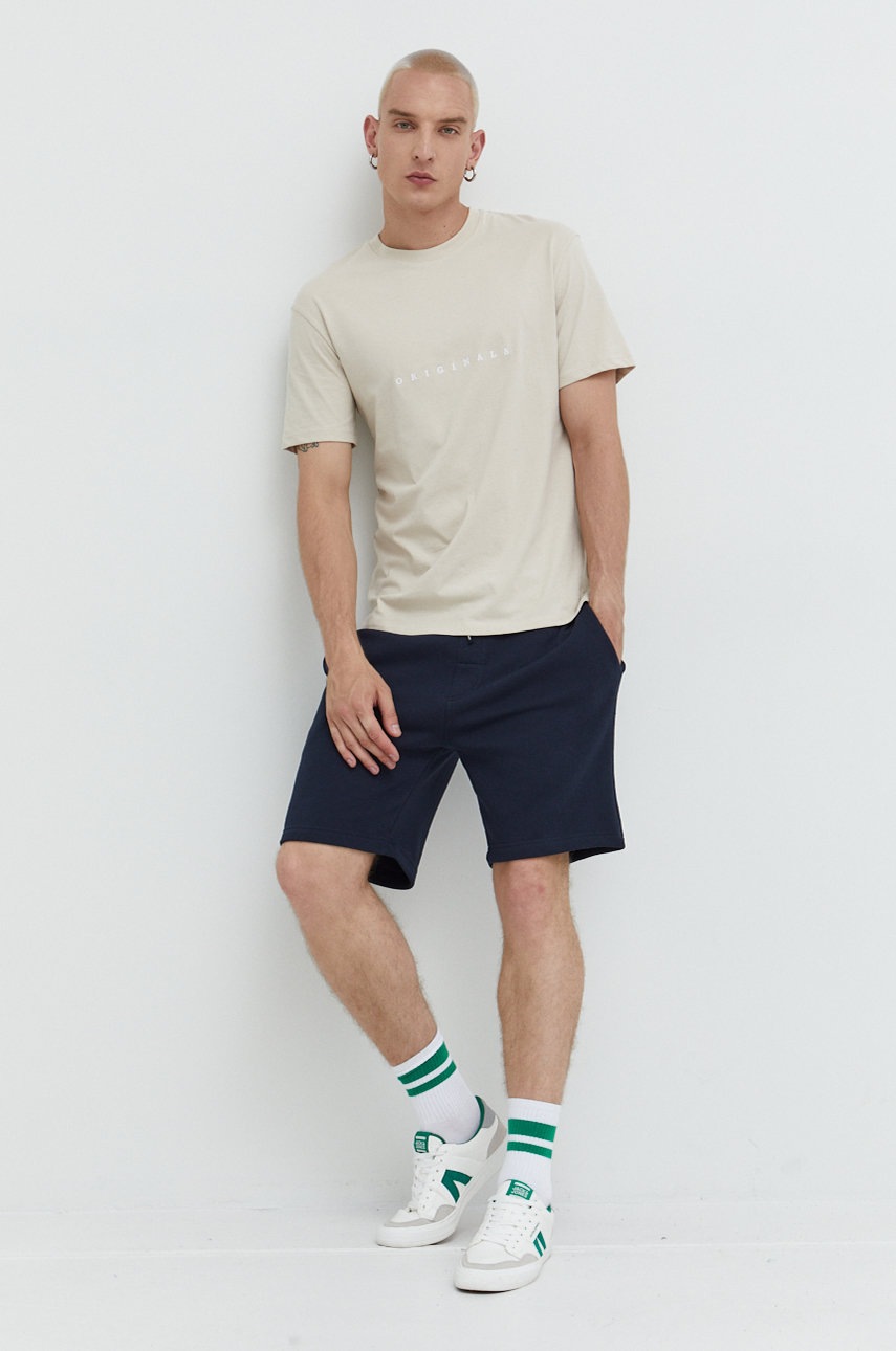 

Хлопковая футболка Jack & Jones цвет бежевый с аппликацией