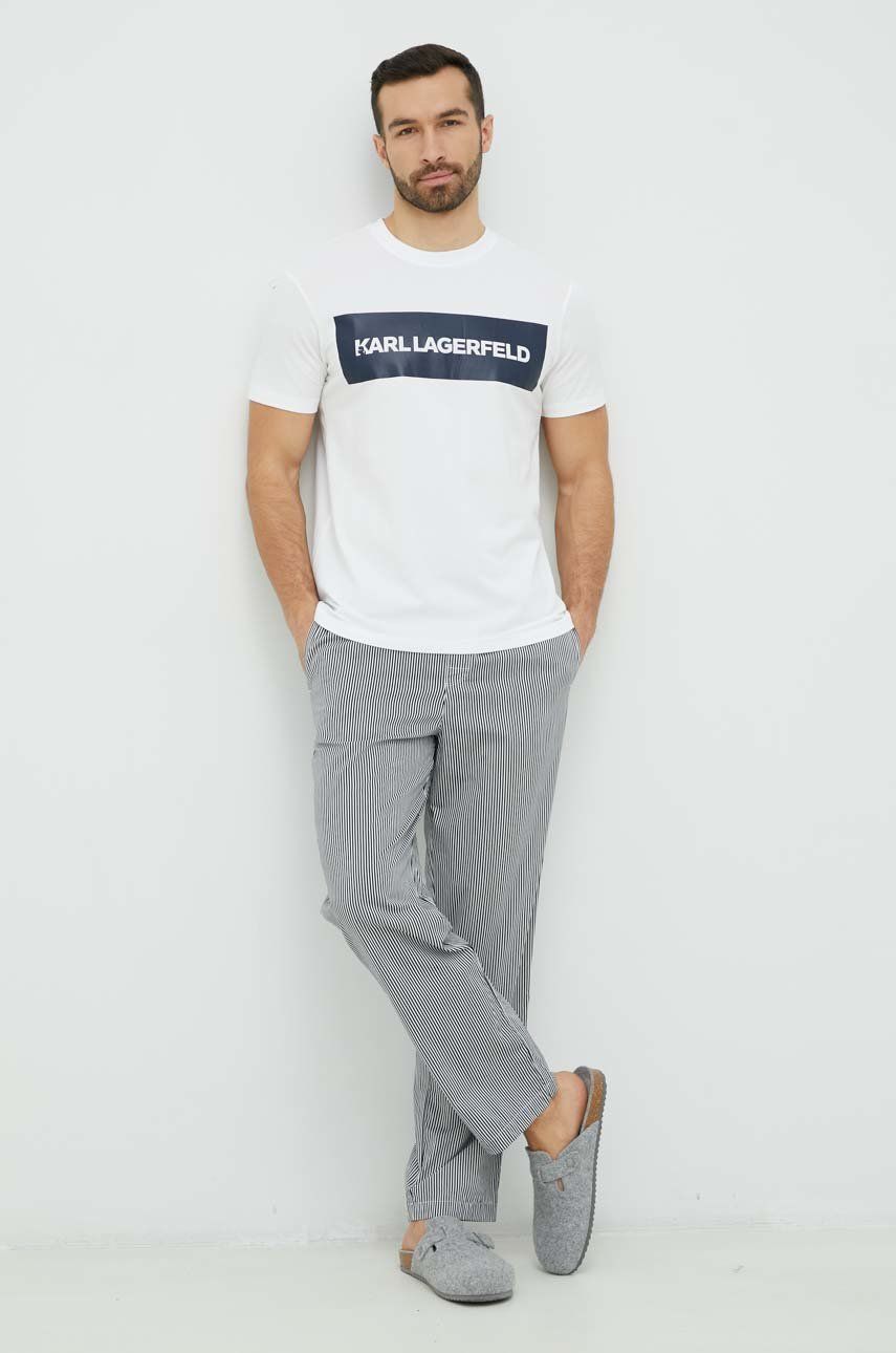 Pyžamo Karl Lagerfeld tmavomodrá barva, s potiskem - námořnická modř - Materiál č. 1: 95 % Organická