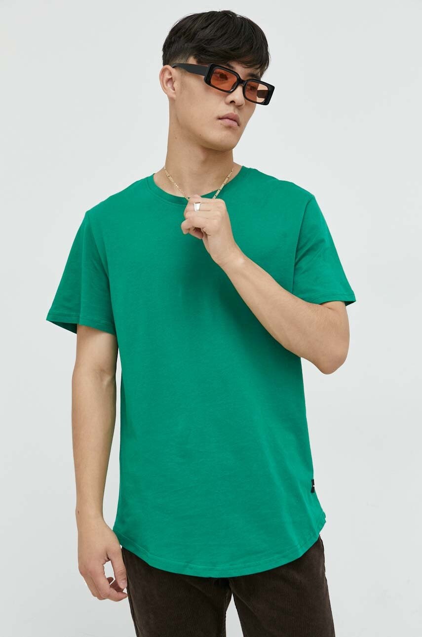 Only & Sons tricou din bumbac culoarea verde, neted