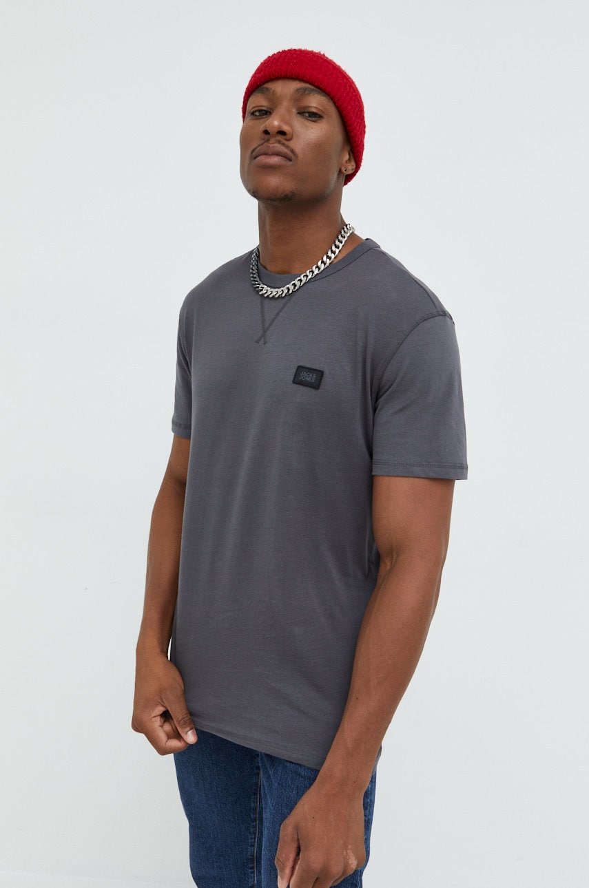 Jack & jones tricou din bumbac jcoclassic culoarea gri, neted