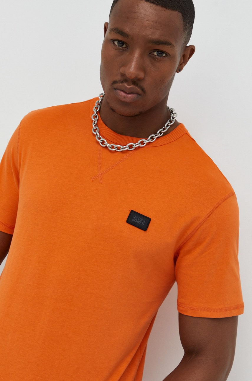 Jack & jones tricou din bumbac jcoclassic culoarea portocaliu, neted