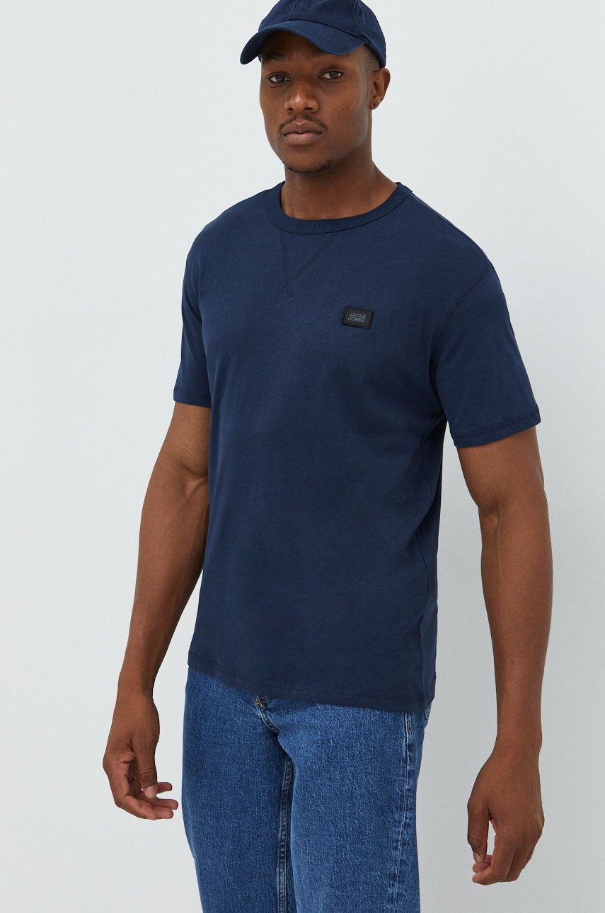 Jack & Jones tricou din bumbac Jcoclassic culoarea albastru marin, neted