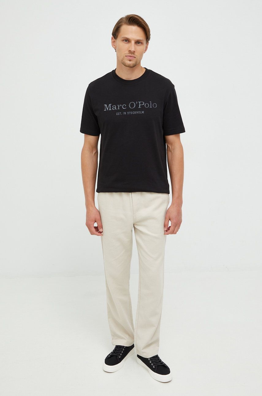 Levně Bavlněné tričko Marc O'Polo černá barva, s potiskem