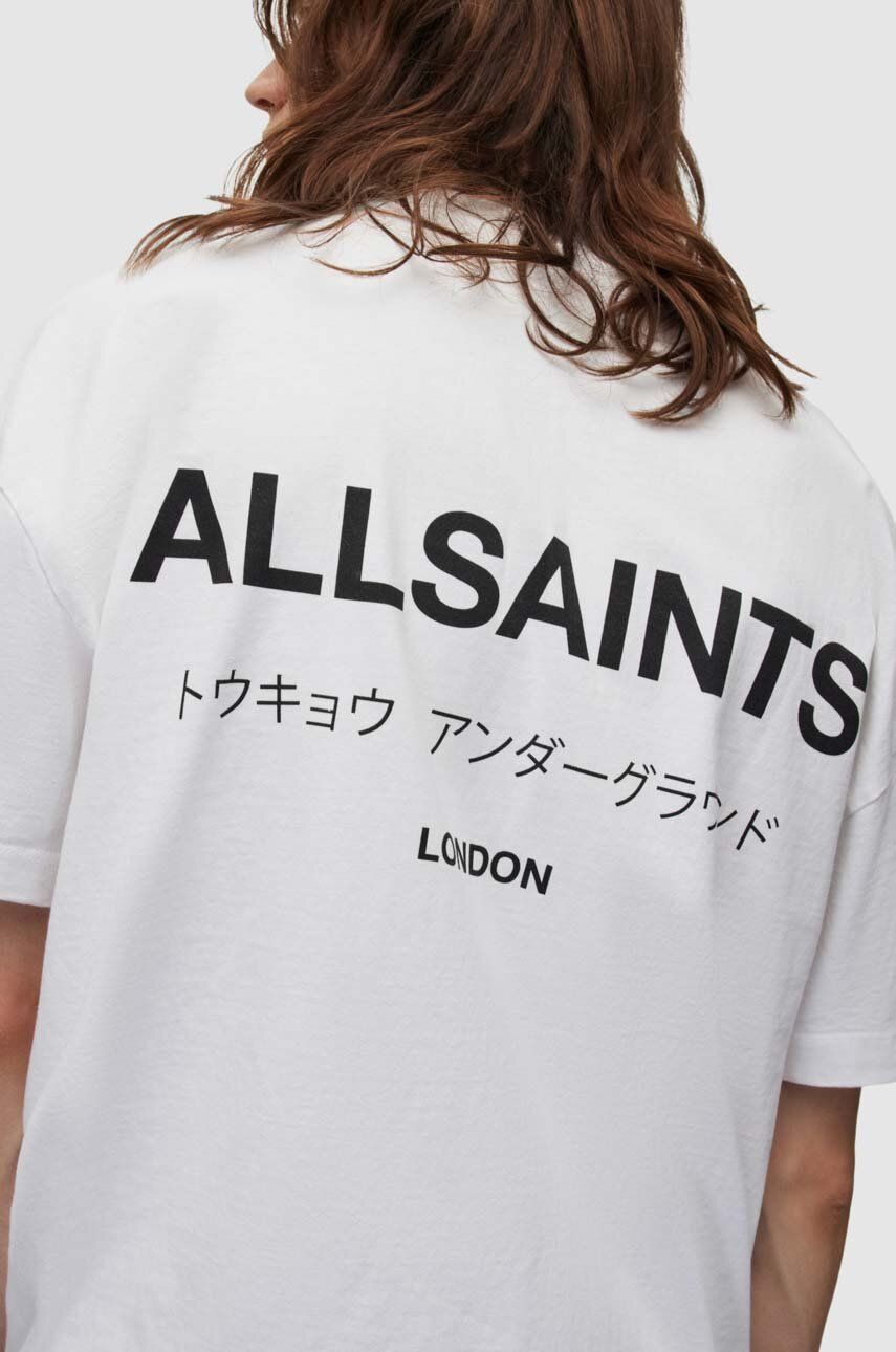 AllSaints tricou din bumbac culoarea alb, cu imprimeu