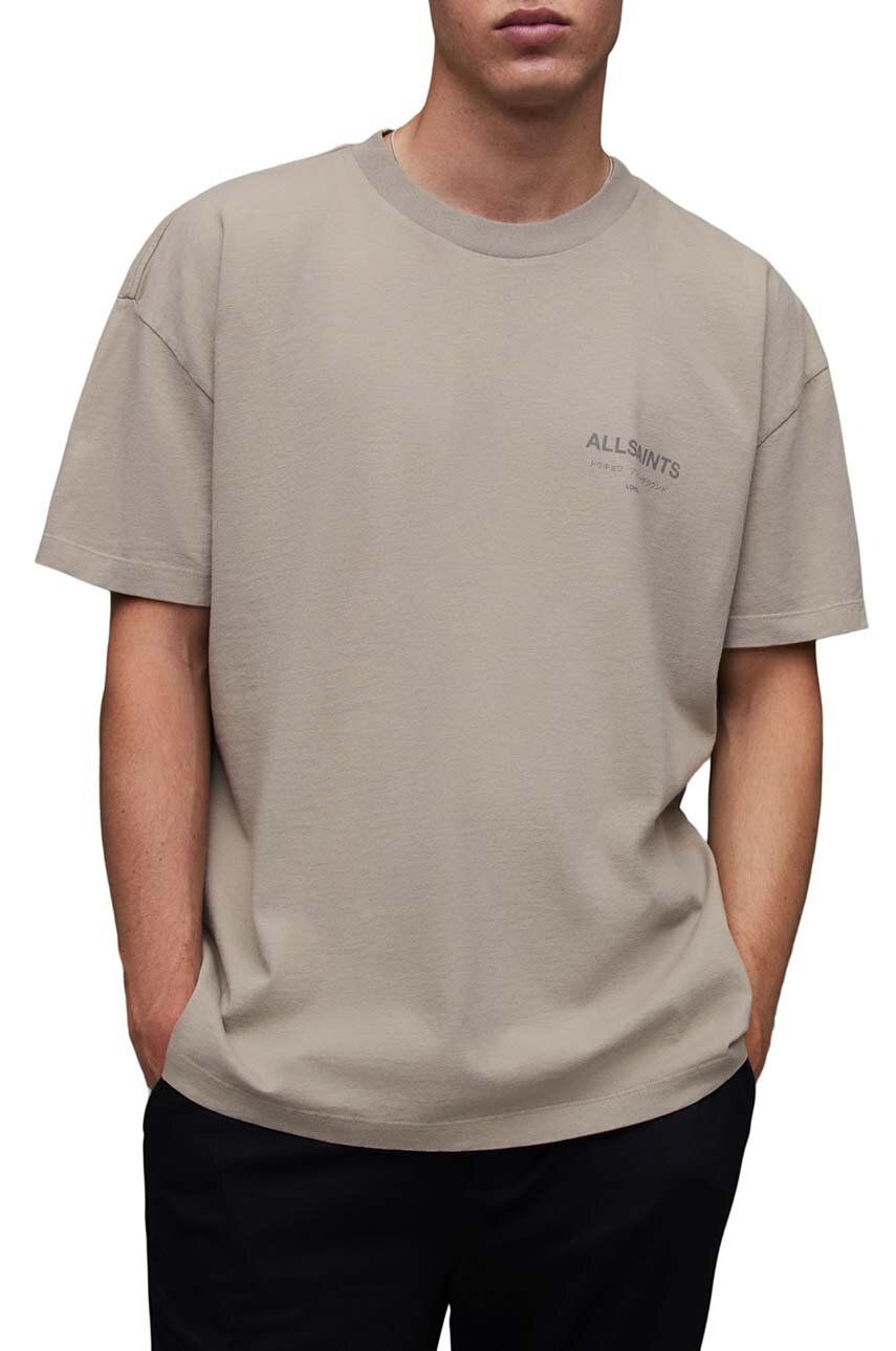 AllSaints tricou din bumbac culoarea gri, cu imprimeu