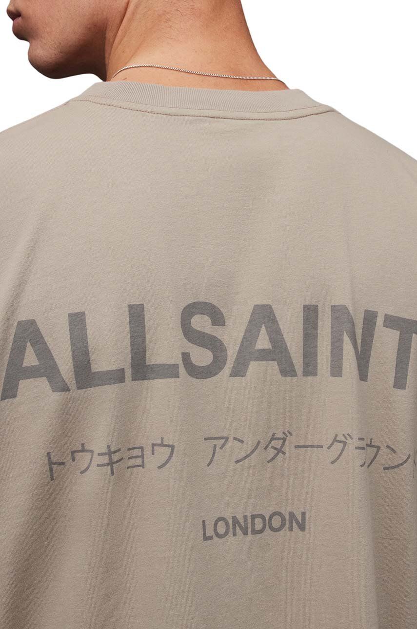 AllSaints Tricou Din Bumbac Culoarea Gri, Cu Imprimeu