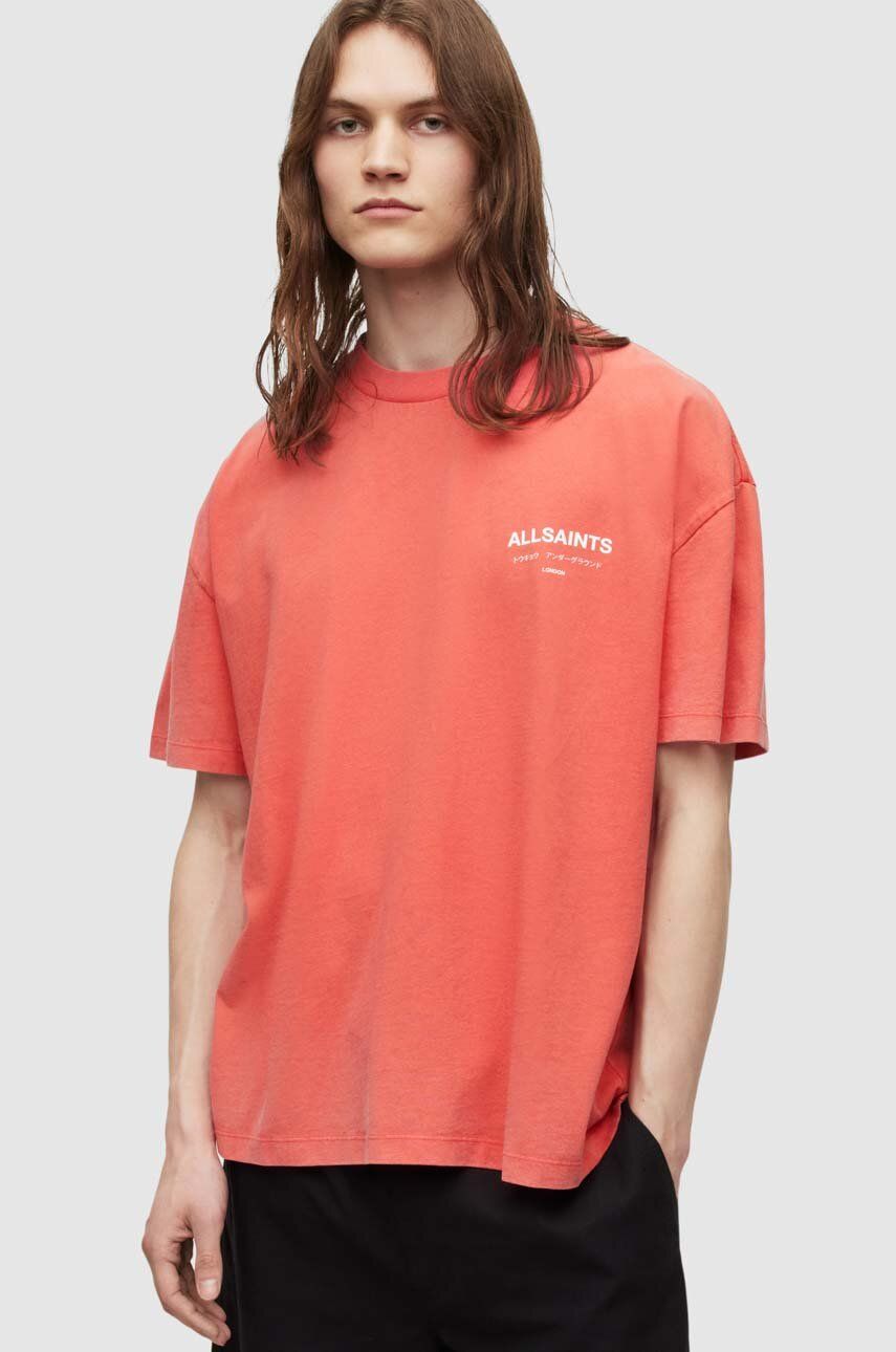 AllSaints tricou din bumbac culoarea rosu, cu imprimeu
