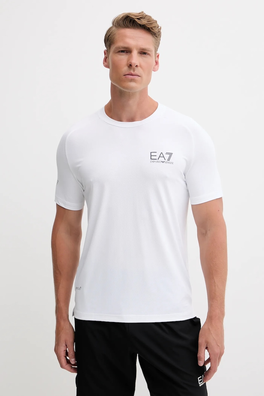 EA7 Emporio Armani tricou barbati, culoarea alb, neted