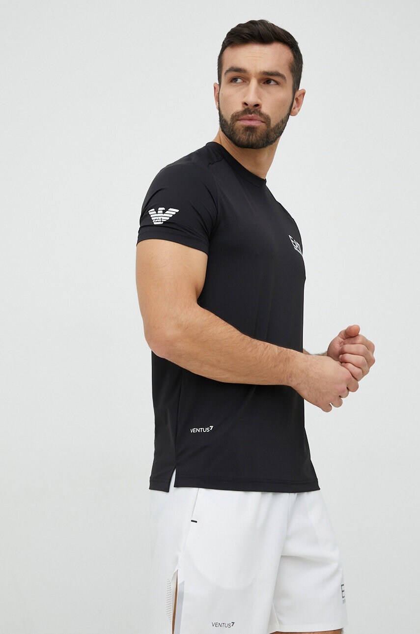 EA7 Emporio Armani tricou barbati, culoarea negru, neted