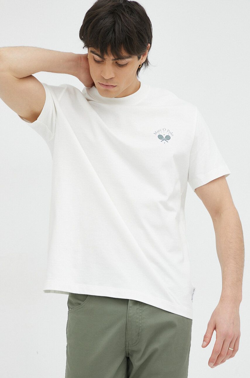 Marc O\'Polo tricou din bumbac DENIM culoarea alb, cu imprimeu