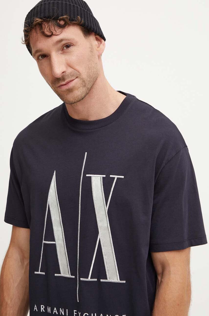 

Памучна тениска Armani Exchange в тъмносиньо с апликация 8NZTPQ ZJH4Z, Тъмносин
