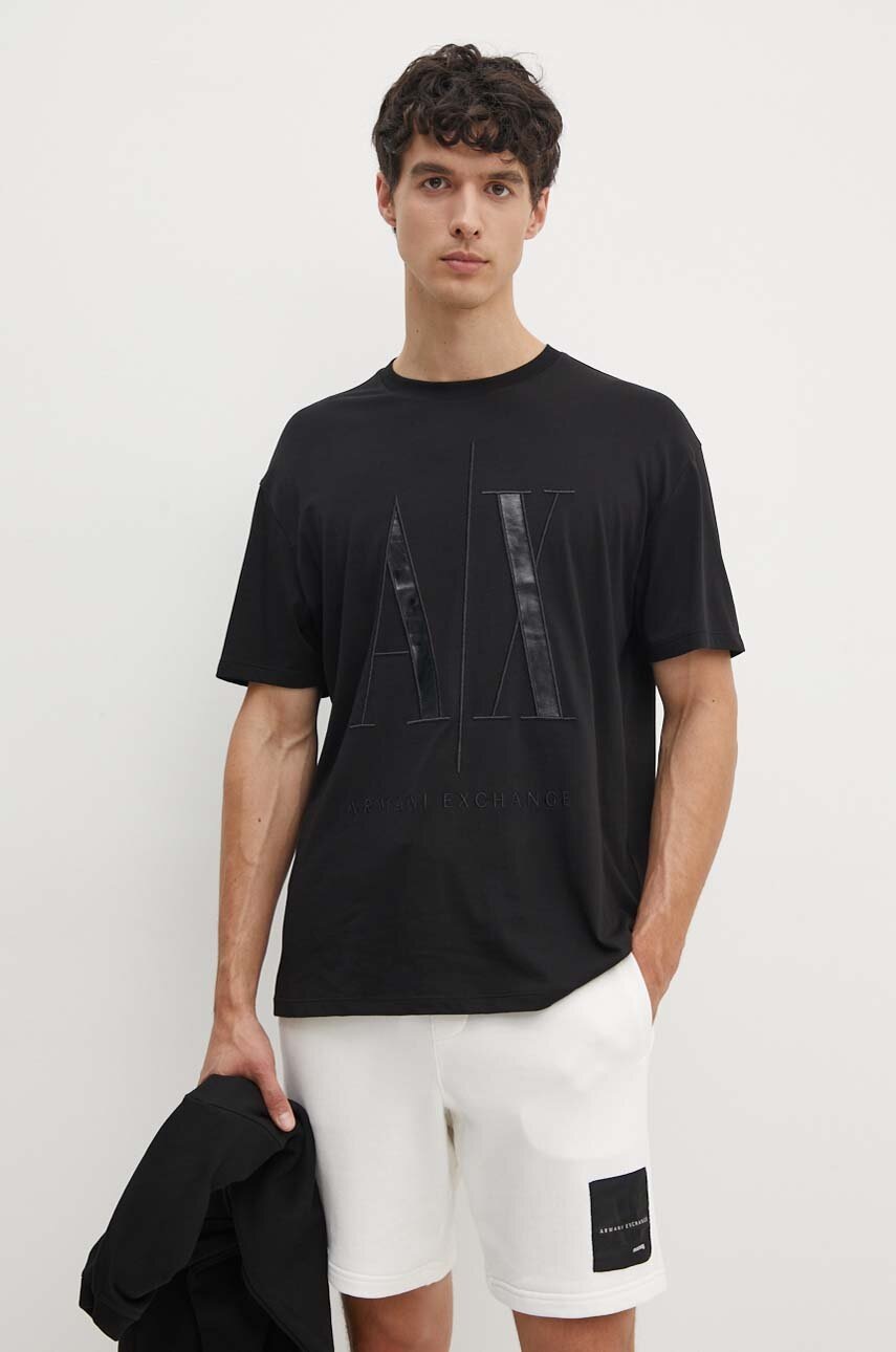 

Памучна тениска Armani Exchange в черно с апликация 8NZTPQ ZJH4Z, Черен