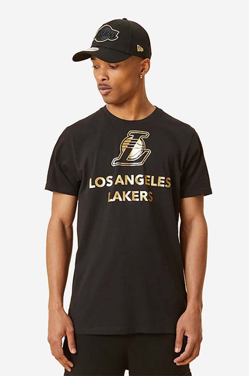 New Era tricou din bumbac Metallic Lakers culoarea negru, cu imprimeu 12893105-black
