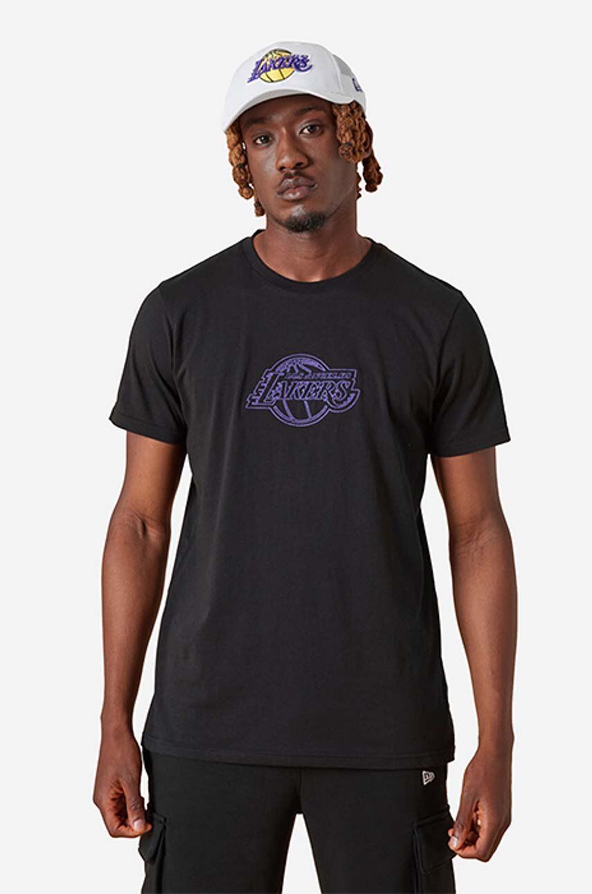 New Era Tricou Din Bumbac NBA Chain Stitch Lakers Culoarea Negru, Cu Imprimeu 13083914-black