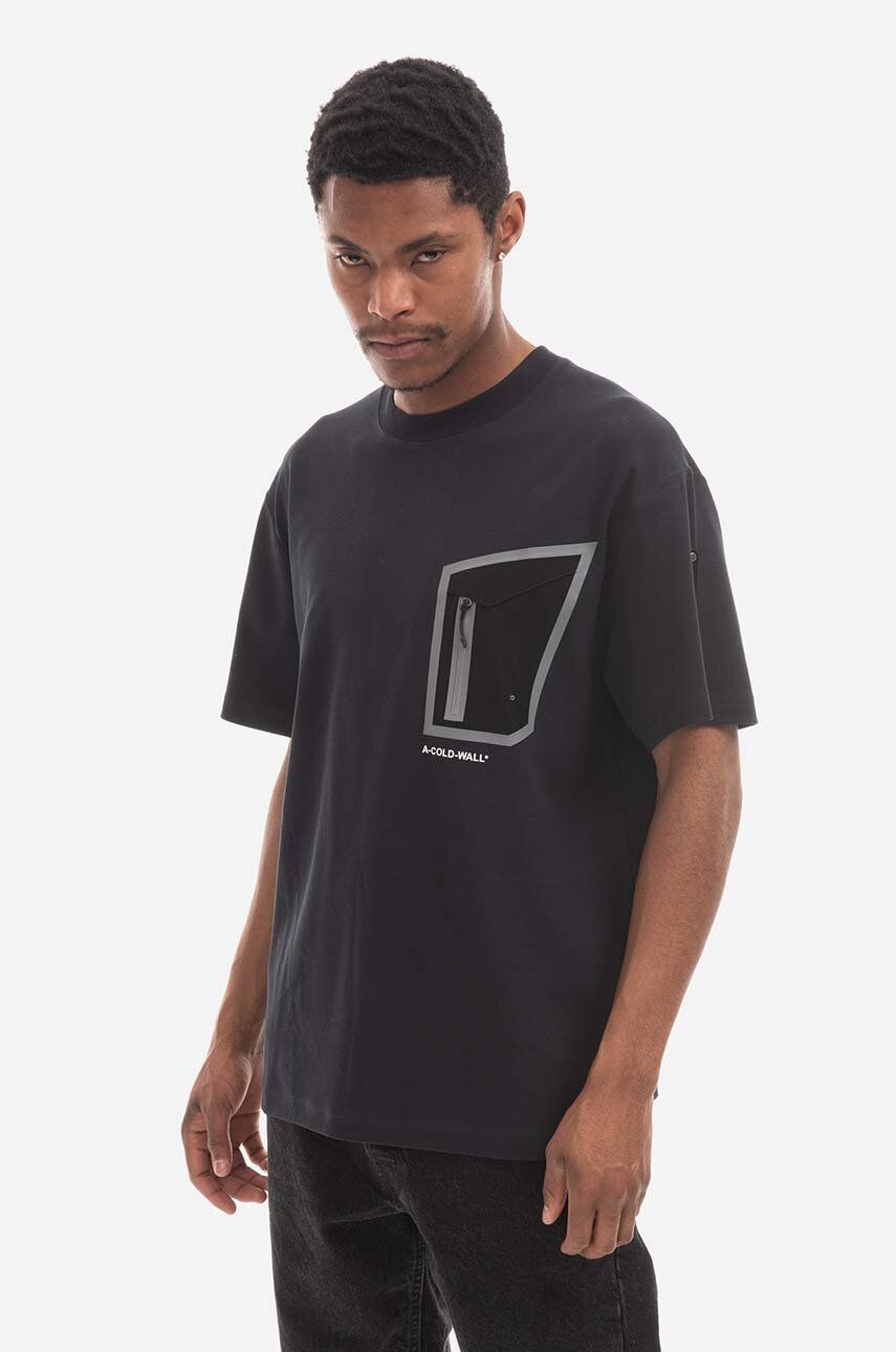 A-COLD-WALL* tricou din bumbac Technical Polygon T-Shirt culoarea negru, cu imprimeu ACWMTS089.-MIDGREY
