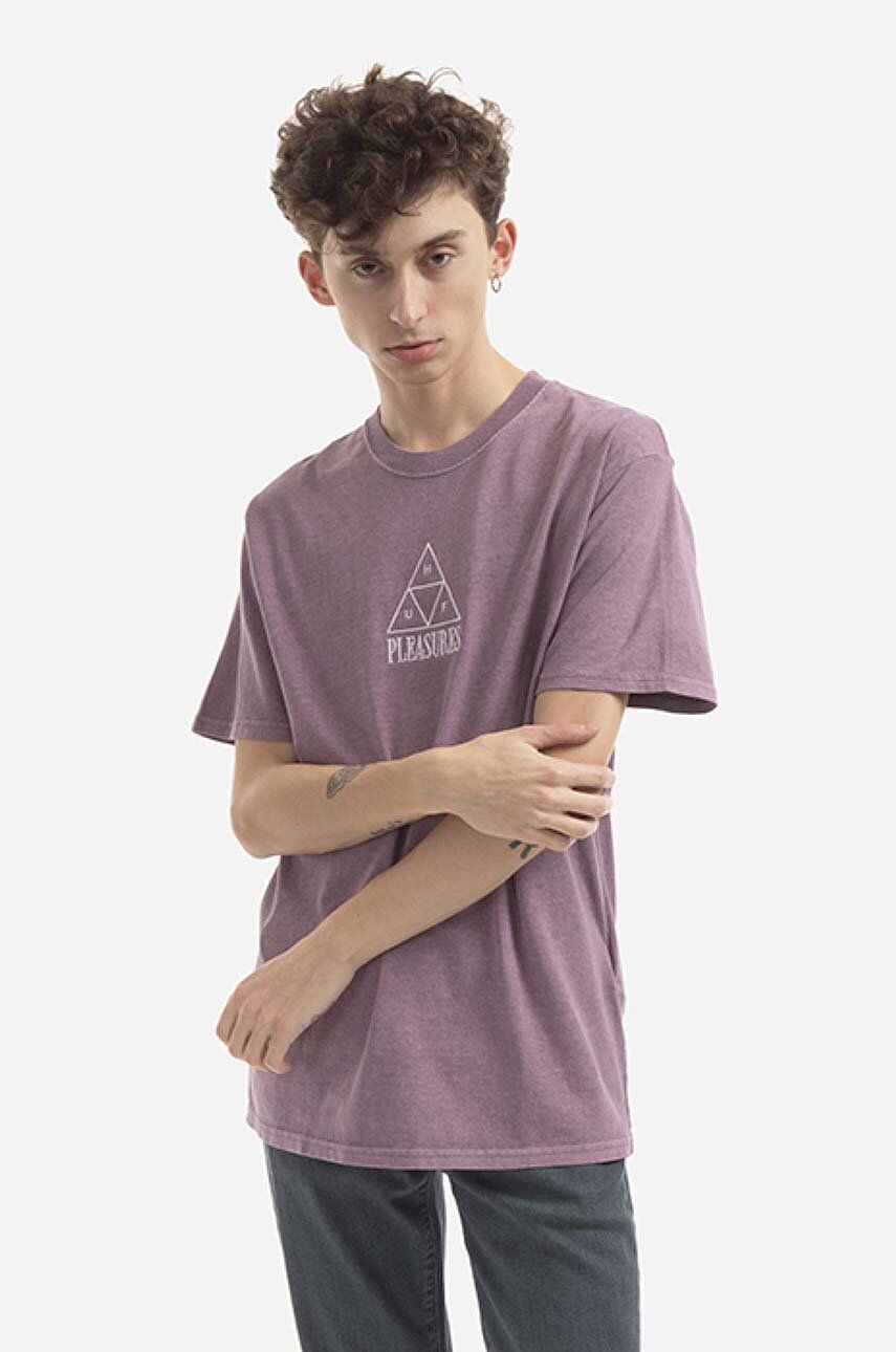 HUF tricou din bumbac Dyed T-Shirt culoarea violet, cu imprimeu TS01807-GREEN