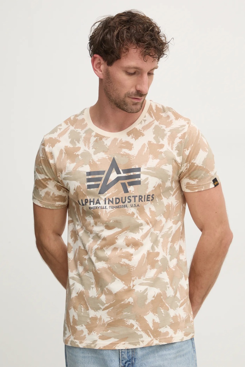 Alpha Industries tricou Basic barbati, culoarea bej, modelator