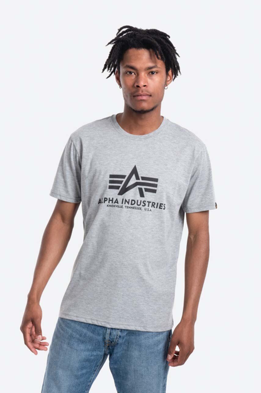 Bavlněné tričko Alpha Industries Basic T-Shirt šedá barva, s potiskem, 100501.17 - šedá -  100 