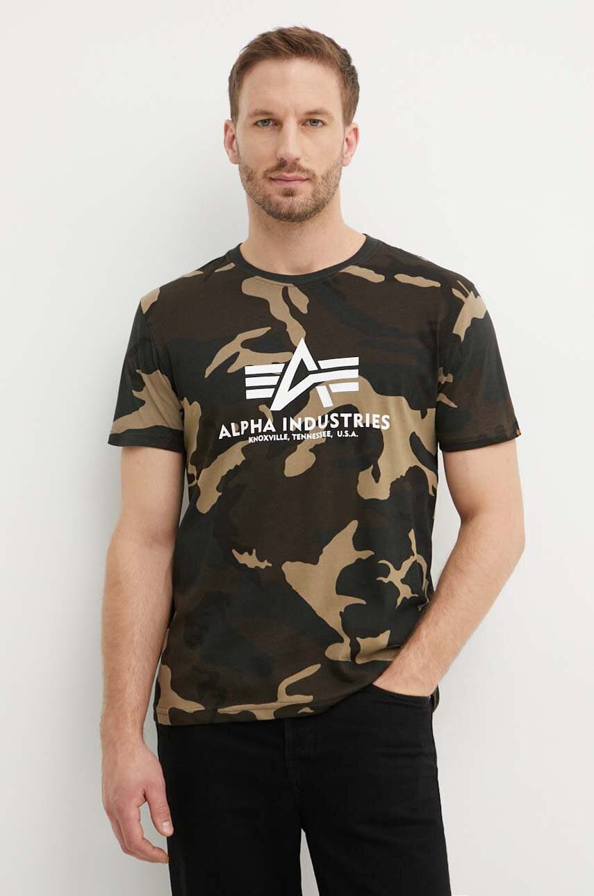 Alpha Industries tricou din bumbac Basic Basic T-Shirt Camo culoarea verde, cu model 100501C.408-green