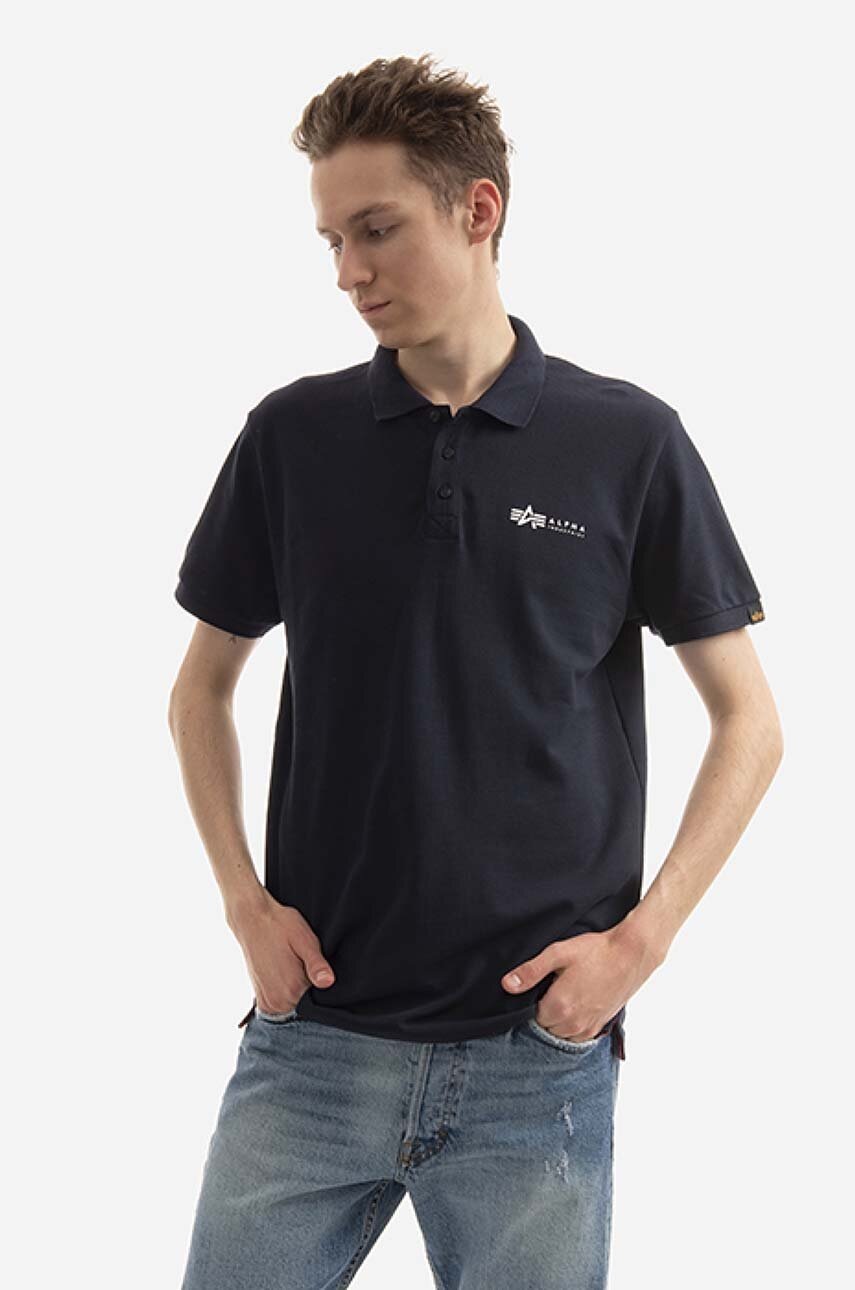 

Бавовняне поло Alpha Industries Basic колір синій з принтом 106600.07-navy