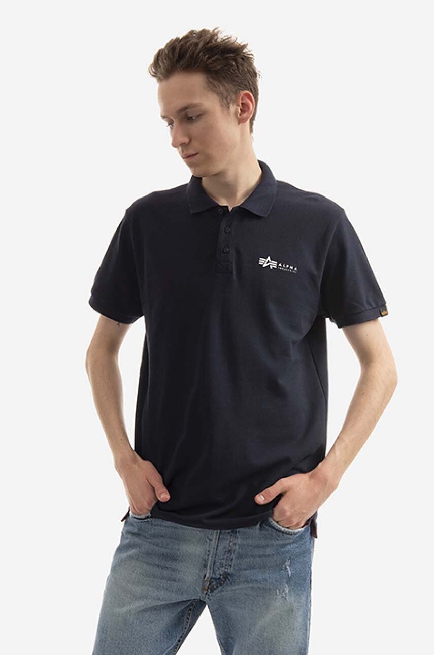 Bavlněné polo tričko Alpha Industries Basic tmavomodrá barva, s potiskem, 106600.07-navy - námořnick