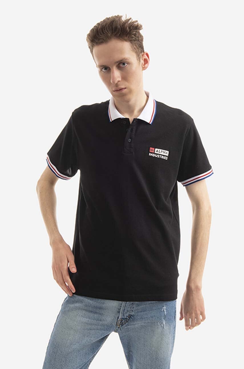 Levně Bavlněné polo tričko Alpha Industries Contrast Polo černá barva, s potiskem, 106601.03-black