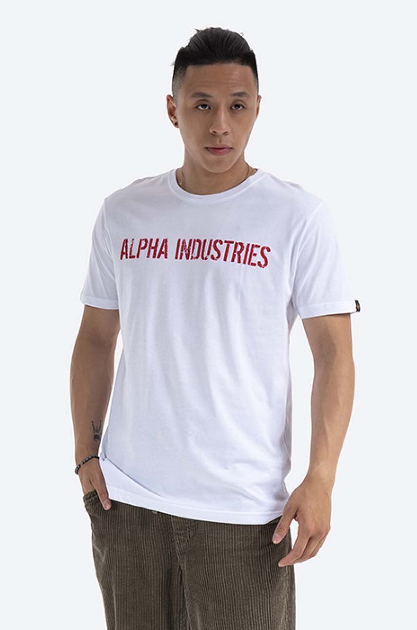 Bavlněné tričko Alpha Industries RBF Moto bílá barva, s potiskem, 116512.09-white - bílá -  100