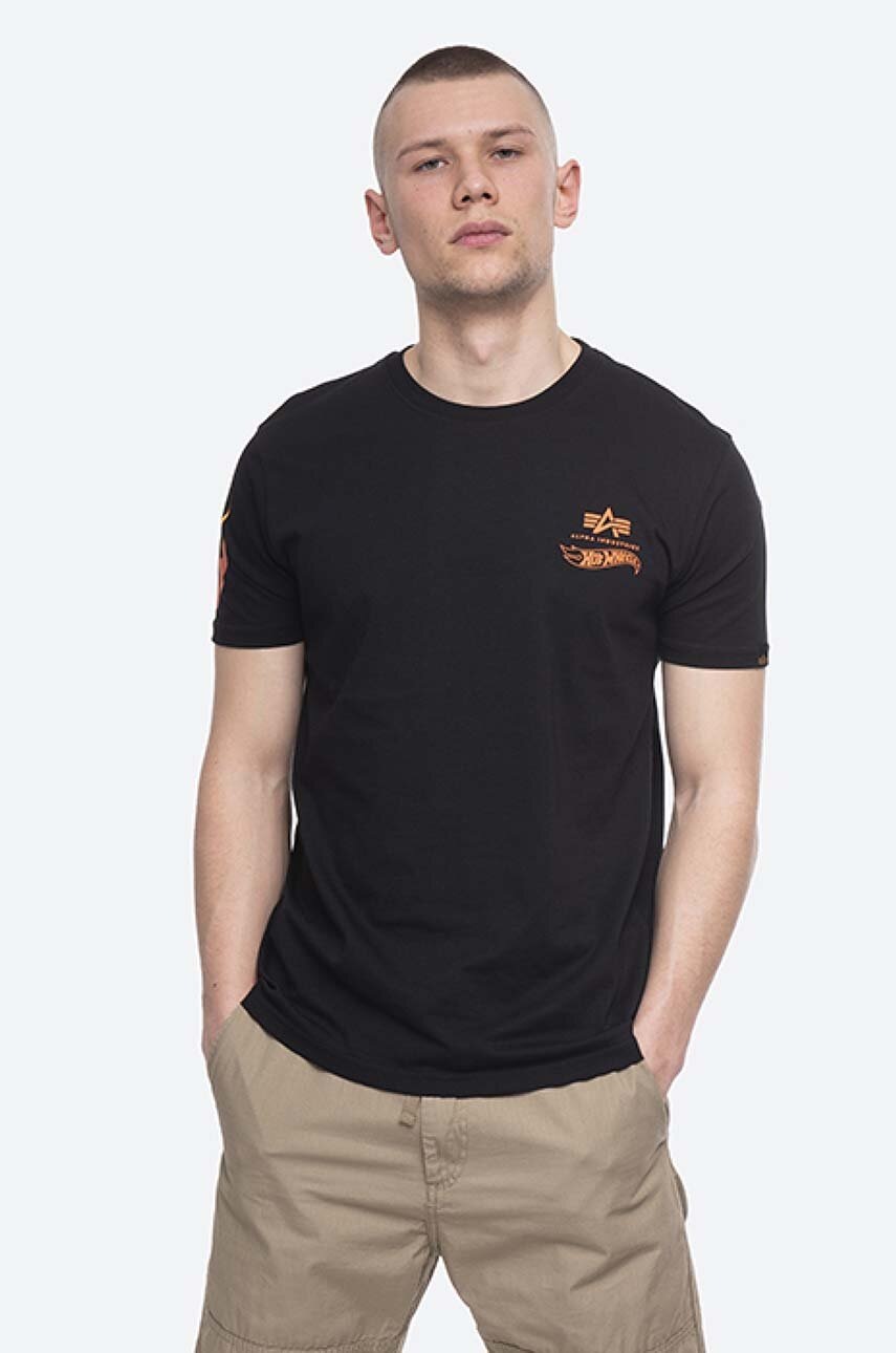 

Хлопковая футболка Alpha Industries Flame T цвет чёрный с принтом 116531.03-black
