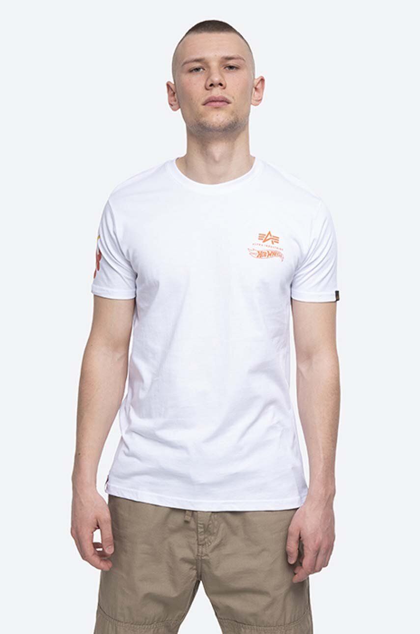 Bavlněné tričko Alpha Industries Hot Wheels Flame bílá barva, s potiskem, 116531.09-white - bílá - 