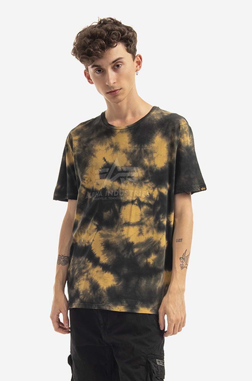 Bavlněné tričko Alpha Industries Basic Tee Batik žlutá barva, 116517.20-yellow