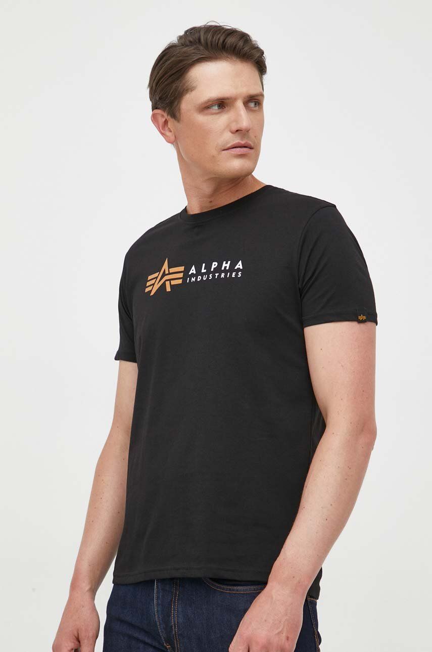 Alpha Industries tricou din bumbac Koszulka Alpha Industries Alpha Label T 118502 03 culoarea negru, cu imprimeu 118502.03-black