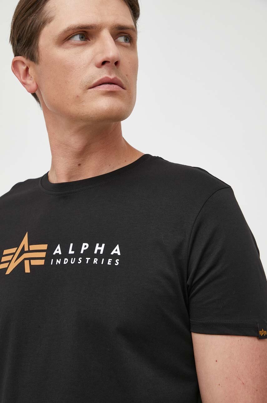 Βαμβακερό μπλουζάκι Alpha Industries Koszulka Alpha Industries Alpha Label T 118502 03 χρώμα: μαύρο φωτογραφία