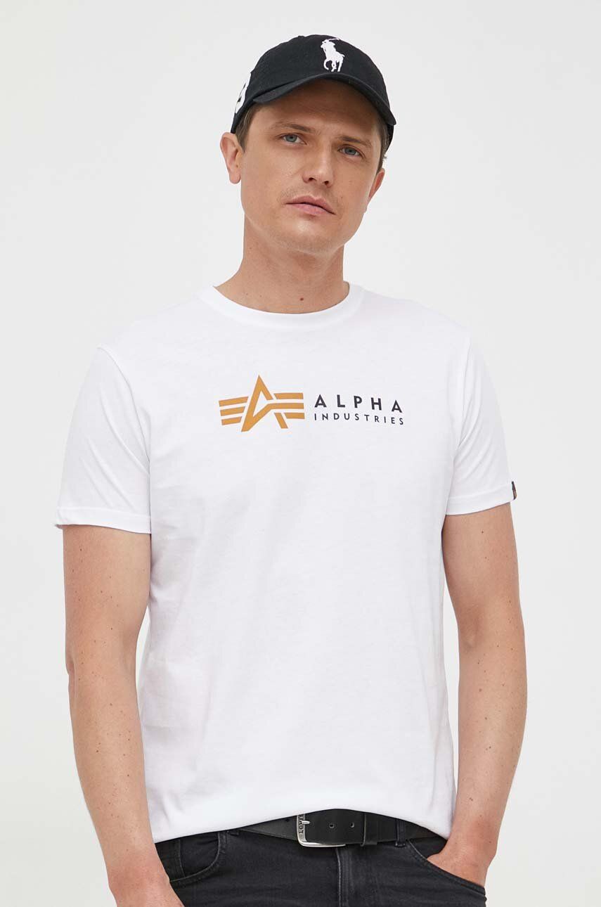 Alpha Industries Tricou Din Bumbac Koszulka Alpha Industries Alpha Label T 118502 09 Culoarea Alb, Cu Imprimeu 118502.09-white