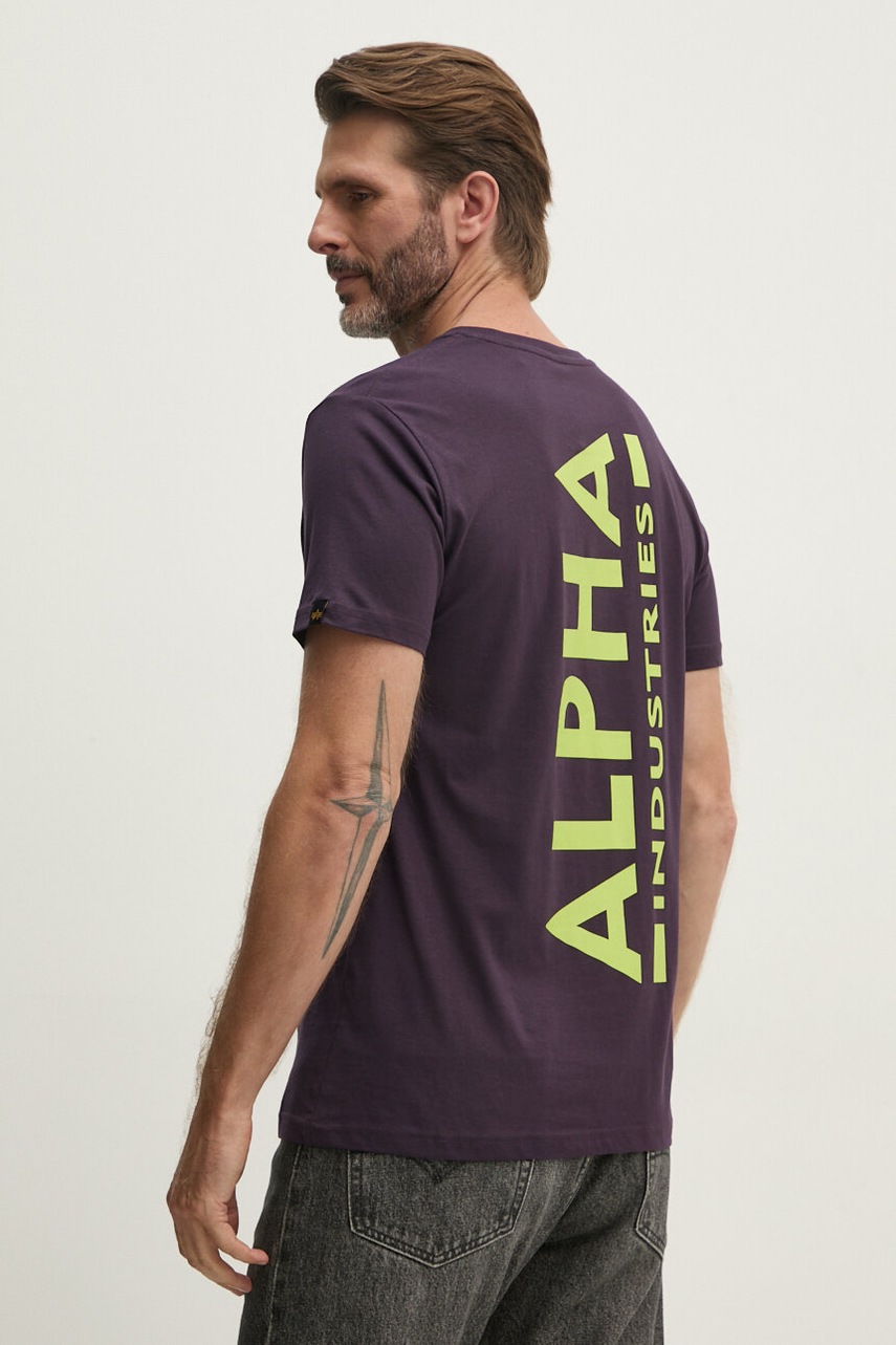 Βαμβακερό μπλουζάκι Alpha Industries Backprint T χρώμα: μοβ φωτογραφία