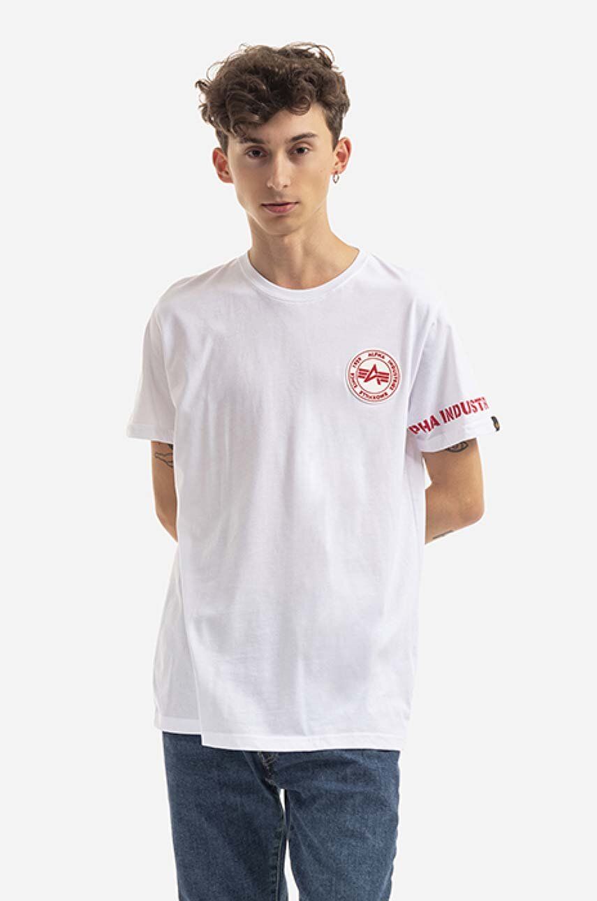 Bavlněné tričko Alpha Industries bílá barva, s potiskem, 128534.09-white - bílá -  100 % Bavlna