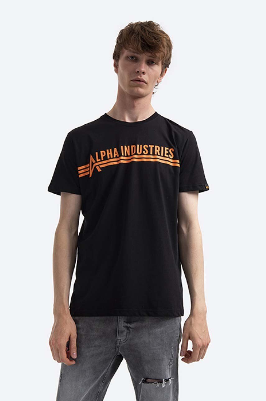 Bavlněné tričko Alpha Industries T 126505 03 černá barva, s potiskem, 126505.03-black - černá - 