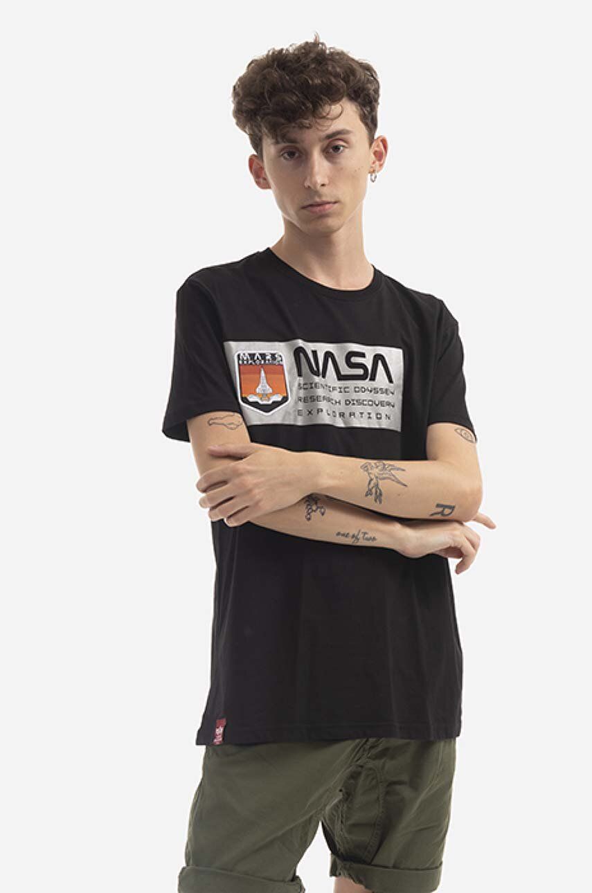 Bavlněné tričko Alpha Industries Mars Reflective T černá barva, s potiskem, 126532.03-black - černá 